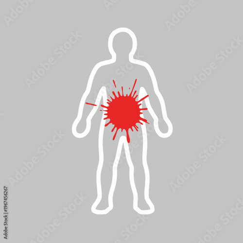 Human silhouette with a red burst representing internal injury or trauma.