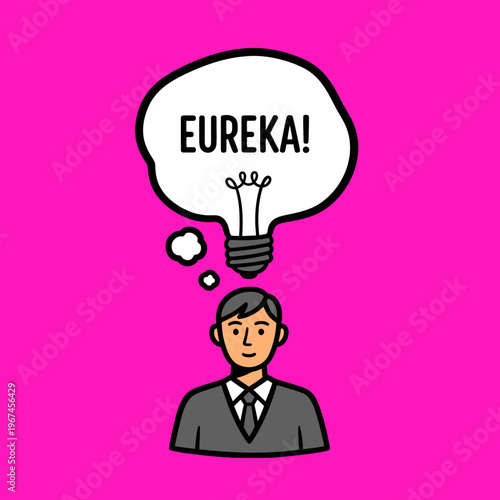 Man with a lightbulb idea eureka moment creative inspiration.
