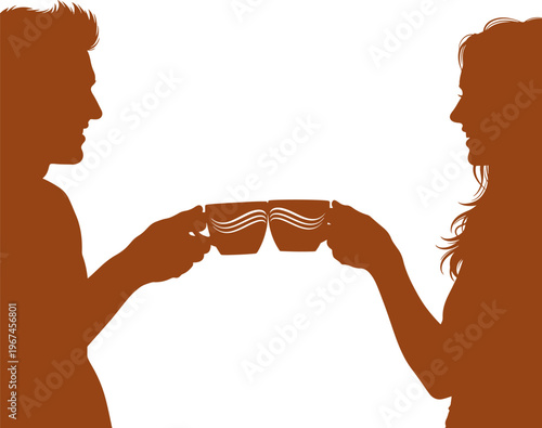 Couple enjoying coffee together silhouette in cafe with warm tones and romantic ambiance