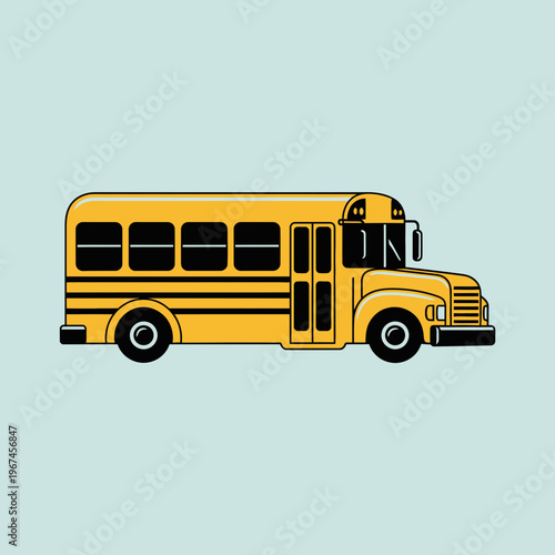 Yellow school bus illustration on a light blue background transportation concept.