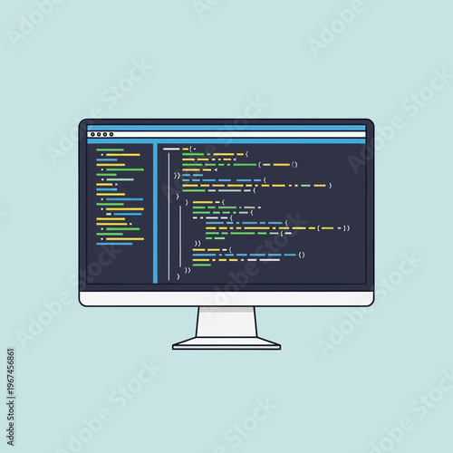 Computer screen displaying code programming software development coding technology and digital information.