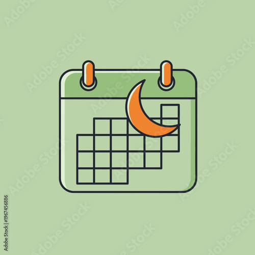 A calendar with a crescent moon symbolizing Islamic holidays and dates a visual representation.