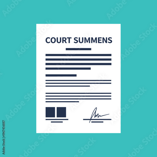 Court Summons Document Legal Notice for Court Proceedings and Justice.