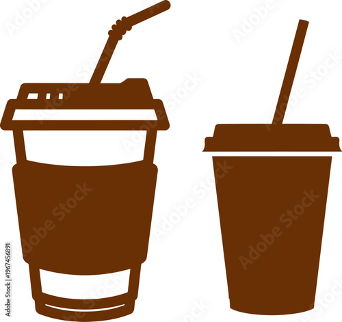Disposable coffee cups, takeaway paper cups with lid and straw, hot and cold drink containers