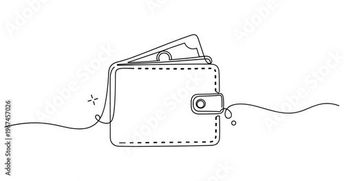 Simple line art of wallet with cash and credit card. None editable stroke