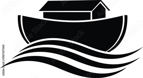 Noah Ark Sailing on Calm Waves Simple Minimal Art