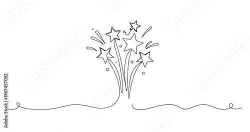 Simple line art of stars and swirls in minimalist style. None editable stroke