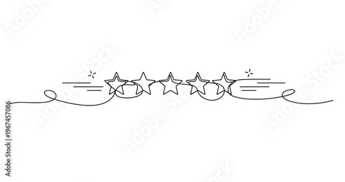 Hand-drawn five-star rating sketch with decorative elements. None editable stroke
