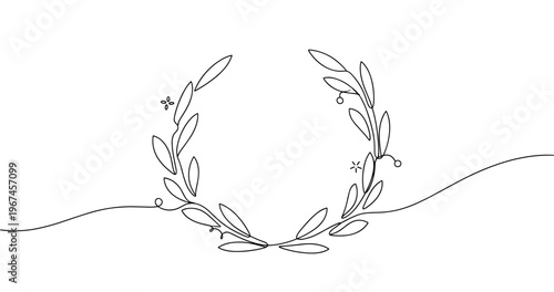 Minimalist line art of olive branches in circular wreath design. None editable stroke