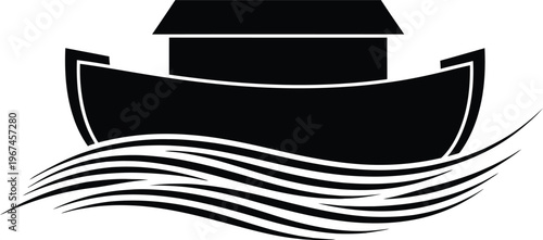 Clean Minimal Noah Ark Boat on Waves Religious Art