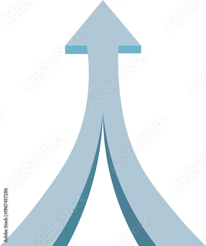 3d blue dual arrows merging into one upward arrow symbol for unity merger partnership and business growth design

