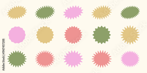 Pastel colorful starburst stickers and sunburst sale labels set