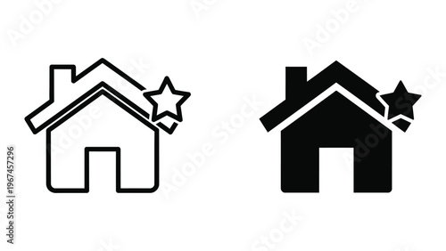 Contrast of simple house icons with and without a starburst effect on the roof