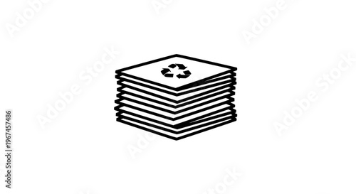 Recycled paper stack black white icon
