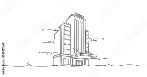 Hotel building standing isolated on white background. No editable stroke
