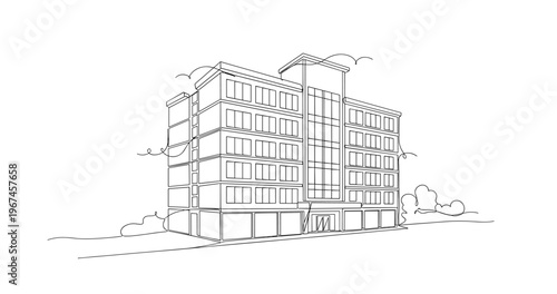 Modern office building standing on urban street with facade. No editable stroke