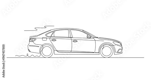 Sedan car moving along road in continuous line drawing. No editable stroke