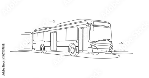 City bus parked by curb in minimal perspective line drawing. No editable stroke