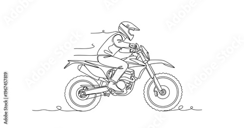 Dirt bike rider navigating rough terrain on off road trail at speed. No editable stroke