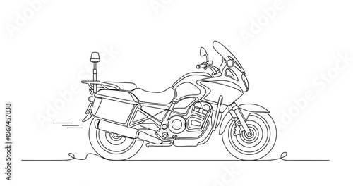 Motorcycle stationary side view on plain road surface. No editable stroke