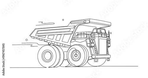 Heavy dump truck driving on open roadway illustration. No editable stroke