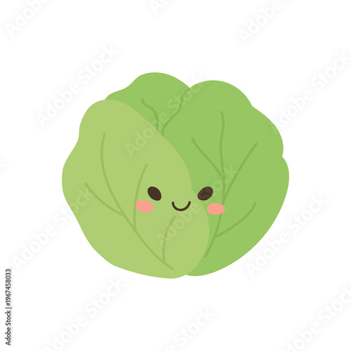 cabbage character illustration with food vector cartoon for cute isolated happy smile icon vegetable with cabbage green face for funny farm children design salad cabbage with garden food plant