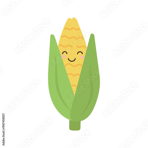 corn food illustration and cartoon design icon with character cute nature isolated summer background and corn vegetable plant with farm white food health corn graphic and healthy cartoon
