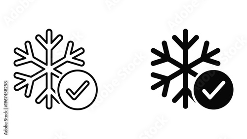Comparison of snowflake icons with different styles and validation marks