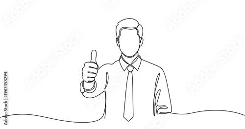 Line drawing of caucasian male adult with thumbs up gesture. No editable stroke