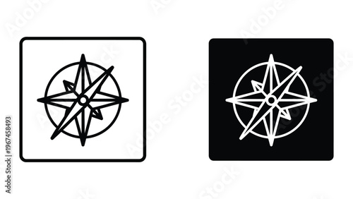 Contrasting compass designs on white and black backgrounds with bold outlines
