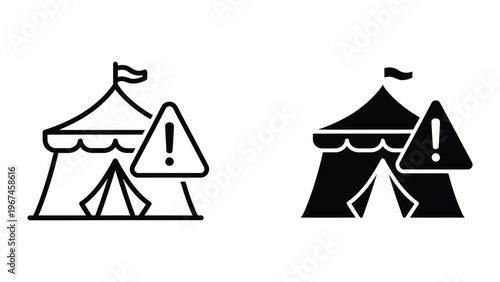 Contrast between a regular and a dark-themed circus tent with warning signs