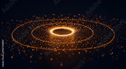 Abstract glowing concentric circles of light particles on a dark background, representing energy or cosmic phenomenon