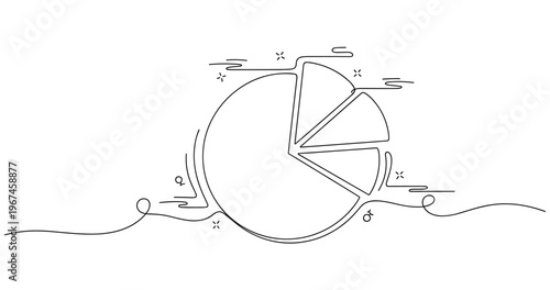 Minimalistic line art pie chart with slices and decorative elements. None editable stroke