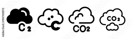 CO2 emission cloud icons representing carbon footprint and environmental pollution.