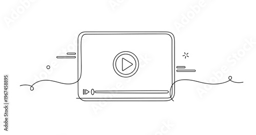 Minimalist line art video player interface with play button. None editable stroke
