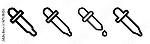Set of four black eyedropper tools with liquid drop icon