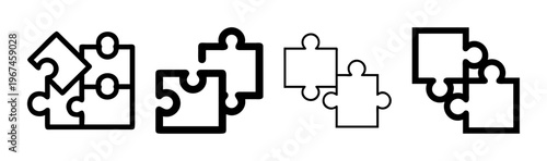 Outline icons of puzzle pieces connecting, representing collaboration and solutions