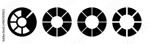 Four circular icons representing color wheel segments and palettes in black and white