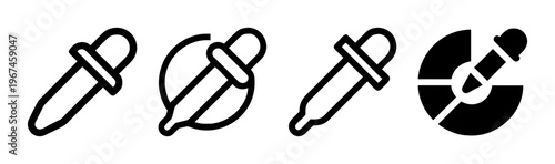 Set of four icons: eyedropper tool, leaf with dropper, and color wheel segments