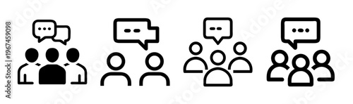 People icons with speech bubbles symbolizing community engagement and discussion