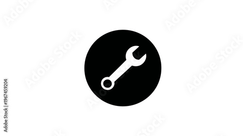 A white wrench icon, set inside a black circle, against a clean white background