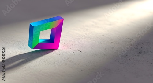 Vibrant 3D Geometric Frame on Concrete Surface with Dramatic Lighting