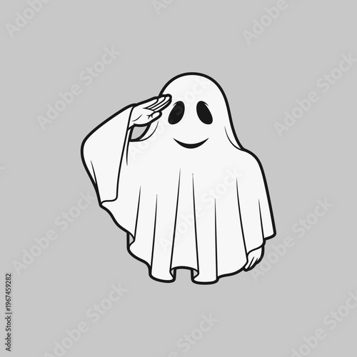 Friendly ghost saluting with a happy expression on its face a spooky greeting.