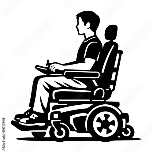 Person navigating electric wheelchair, showing independence with assistive technology, and supporting inclusive accessibility and mobility