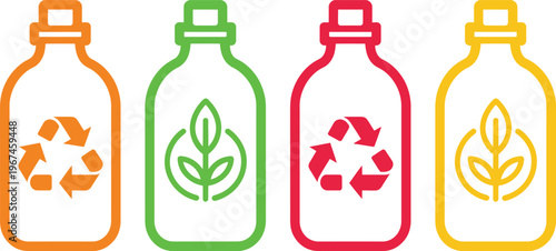 Four different colored water bottles with unique patterns and lids