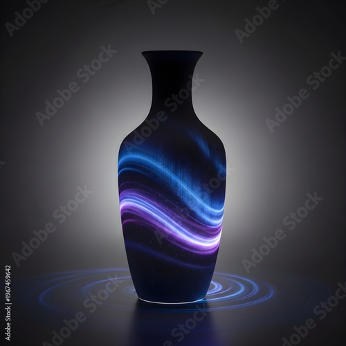 Elegant Glowing Cosmic Vase with Blue and Purple Light Swirls