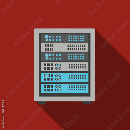 Network server rack illustration showcasing data center equipment and technology.