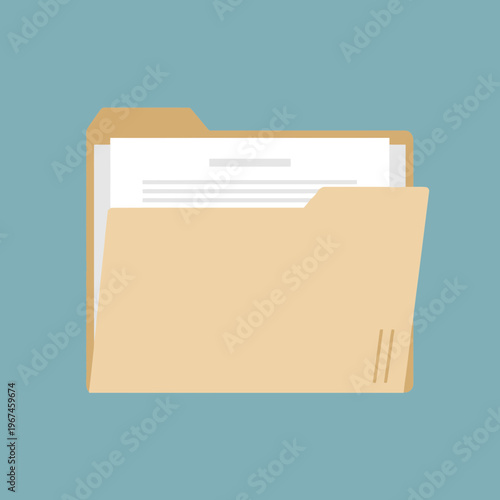 Open folder with document inside business and office concept paperwork and data storage.