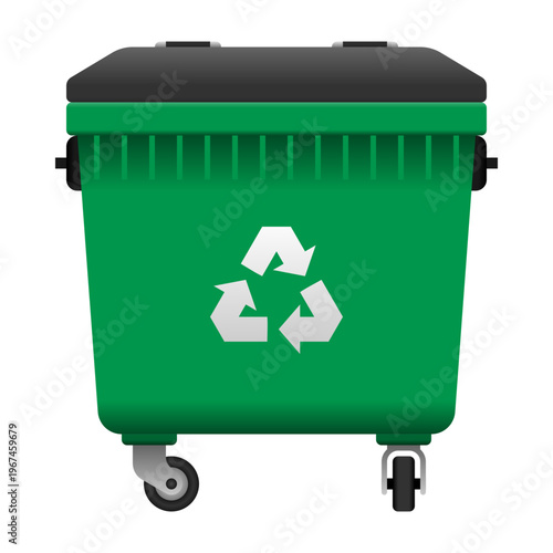 Artwork of a green recycling dumpster