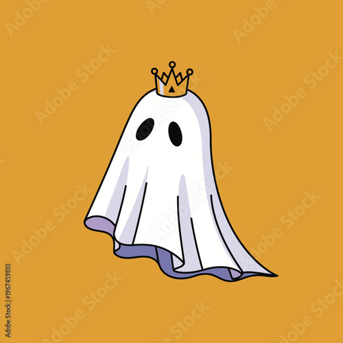 Royal Ghostly Figure Adorned with Golden Crown on Orange Backdrop.